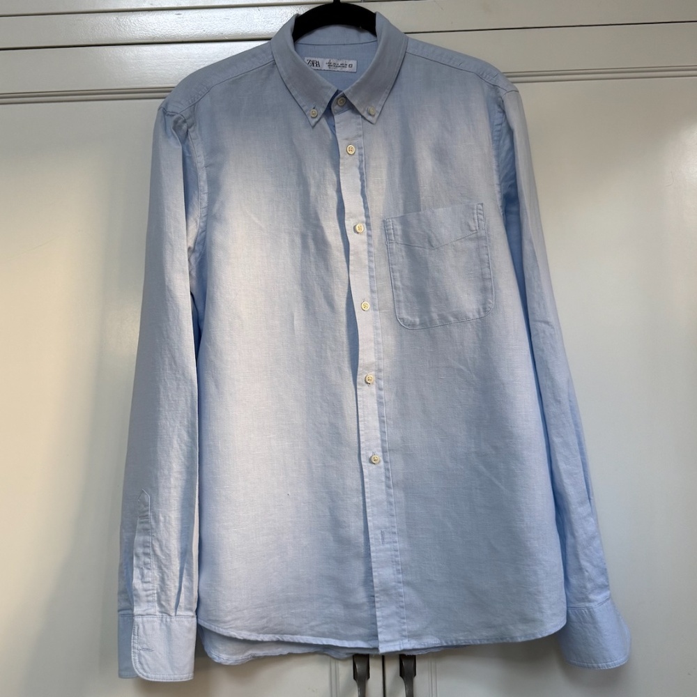 Zara Mans Linen/Cotton Button Down Shirt